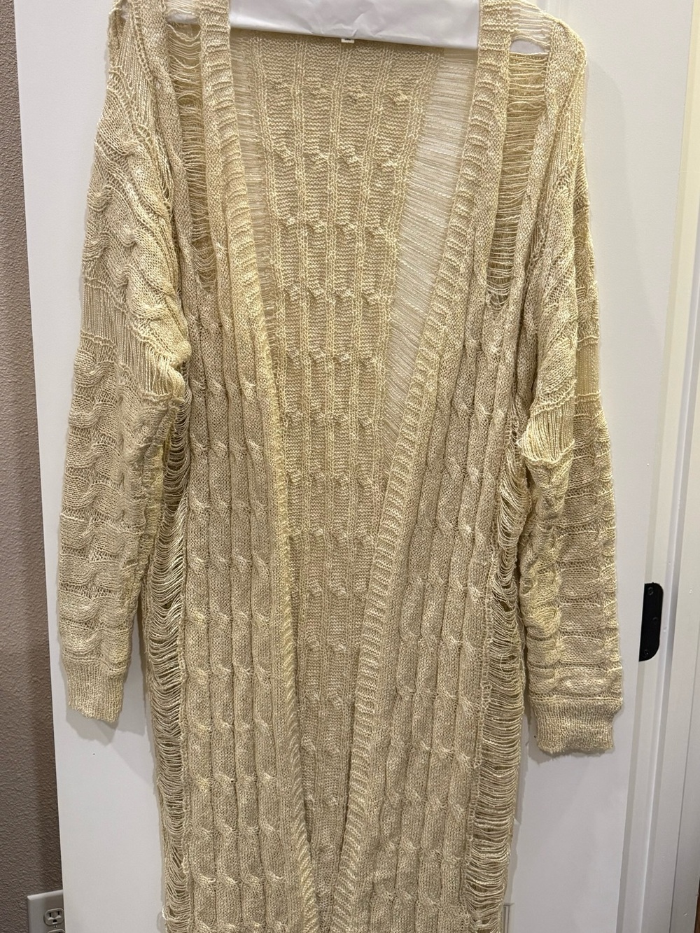 BKE Cream Open-Front Cable Knit Long Cardigan